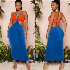 One Fashion Dress Perfect For Vacation With Your Boo Dress Has Stretch Material Polyester Spandex Stretch Backless Maxi Dress For Beach, Chic Blue Stretch Backless Dress, Blue Backless Dress For Summer Night Out, Fitted Blue Backless Dress For Vacation, Blue Backless Midi Dress For Vacation, Summer Blue Backless Midi Dress, Fitted Blue Backless Dress For The Beach, Blue Fitted Backless Midi Dress, Fitted Blue Backless Midi Dress