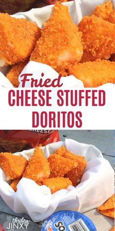 fried cheese stuffed doritos in a basket with text overlay