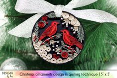 Christmas Birds Quilling Ornament Design Round Gift Tags, Christmas Birds, Paper Christmas Ornaments, Ornament Design, Quilling Techniques, Tags Printable, Quilling Paper, Christmas Bird, Paper Christmas