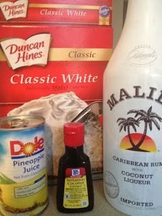 the ingredients for this recipe include coconut milk, rum, pineapple juice and sugar