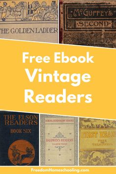 several books with the title free ebook vintage readers written in white and yellow on them