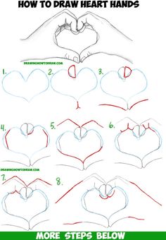 how to draw hands in the shape of hearts with step by step instructions for beginners