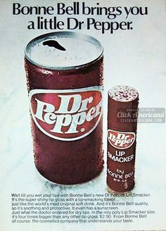 an old advertisement with a can of dr pepper next to it's wrapper