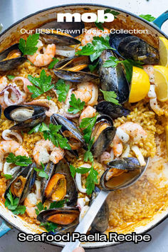 the seafood paella recipe is ready to be eaten