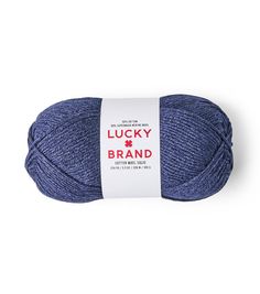 a ball of blue yarn with the words lucky brand on it