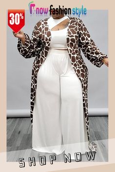 Brown Fashion Casual Print Cardigan Plus Size Overcoat Fashion Usa, Clothes Plus Size, Cardigan Plus Size, Loose Coats, Plus Size Cardigans, Plus Size Outerwear, Custom Size Dresses, Casual Cardigans, Stylish Plus