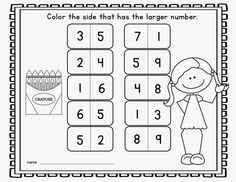 a printable color the side that has the larger number for each child to use