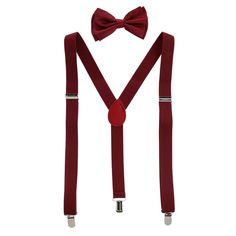 This 2-piece suspender and bow tie set is a classic combination that can be worn for many occasions. The suspenders feature adjusters to provide a secure fit. The bow tie features an adjustable neck for maximum comfort. Made of Synthetic Pink Suspenders, Red Suspenders, Wine Red Color, Flex Fit Hats, Leather Suspenders, Suspenders Set, Black Snapback, Bow Tie Set, Wes Anderson