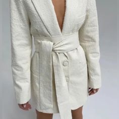 Boucle Blazer Dress With Belt - Cream Elegant Belted Mini Dress For Day Out, Elegant Winter Mini Dress For Day Out, Elegant Mini Dress For Winter Day Out, Blazer Dress With Belt, Because Of Alice, Blazer Belt, Boss Coat, Matching Pants Set, Dress Blazer