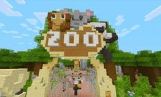 the entrance to an animal park in minecraft