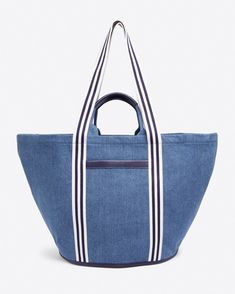 Large Tote in Denim Casual Canvas Shoulder Bag For Weekend, Sporty Canvas Bag For Weekend, Casual Canvas-lined Shoulder Bag For Weekend, Casual Shoulder Bag With Canvas Lining For Weekend, Casual Canvas Bag With Leather Handles For Weekend, Casual Weekender Bag With Leather Handles, Canvas Bags For Spring Weekend, Canvas Bag For Weekend In Spring, Canvas Bag For Weekend And Spring Season