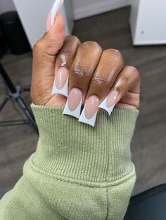 White Duck French Tips, Duck Nail Frenchies, White French Tip Duck Nails, French Tip Duck Nails, Acrylic Nail Set, Duck Nails, White Acrylic Nails