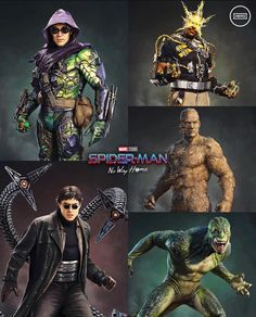 an image of some action figures from the movie spiderman and other characters in different poses