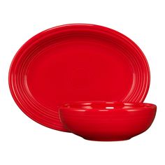 red dinnerware set on white background