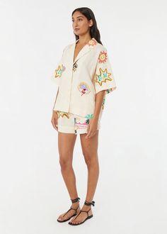 Linen Audrina Motif Short | Do Re Mi Summer Printed Cotton Shorts, Summer Graphic Print Cotton Shorts, Summer Graphic Print Short Length Tops, Summer Cotton Shorts With Graphic Print, Printed Spring Top, Cotton Graphic Print Shorts For Vacation, Short Printed Cotton Tops, Graphic Print Beach Shorts For Spring, Short Graphic Print Tops For Summer