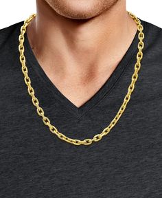 It's his turn to shine, in this smart and stylish men's diamond-cut rolo link chain necklace. Yellow Gold Polished Chain Link Necklace, Gold Chain Men, Link Chain Necklace, Bracelet Collection, Chain Link Necklace, Gold Plated Sterling Silver, Necklace Bracelet, Diamond Cut, Stylish Men