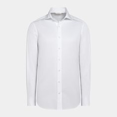 This white shirt is tailored to a formal tailored fit and features a high widespread collar, single cuffs, french placket & mother of pearl buttons. First Down, Mother Of Pearl Buttons, Egyptian Cotton, Pearl Buttons, White Shirt, Workout Shirts, Mother Of Pearl, Cotton Fabric, Slim Fit