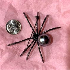 Beautiful Spider Brooch. Black Pearl For The Abdomen. The Thorax Has Small Black Diamonds. It Has A Pin And Loops So You Can Sew It On Something Or Thread A Necklace Through It. It Is Delicate, But Really Cool Looking. Will For Sure Be A Conversation Piece! Black Halloween Party Brooch, Black Halloween Pins As Gifts, Spider Brooch, Arachnids, Black Diamonds, Black Pearl, Conversation Piece, Black Diamond, Brooch Pin