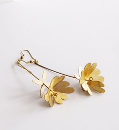 Golden Flowers and leafs Hand Craft Earrings by SeptemberRoom Gold Birth Flower Shaped Earrings, Nature-inspired Gold Flower Earrings, Gold Flower Earrings, Nature-inspired, Delicate Gold Birth Flower Earrings, Nature-inspired Gold Flower Earrings With Charm, Nature-inspired Gold Earrings With Flower Charm, Gold Nature-inspired Earrings With Flower Charm, Gold Flower Earrings With Birth Flower Detail, Gold Botanical Flower Earrings