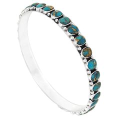 PRICES MAY VARY. 925 Sterling Silver (Solid) Genuine copper-infused matrix Turquoise (natural turquoise that has been treated, color-enhanced, and infused with metallic copper or bronze matrix). Color/shade/matrix will vary due to the nature of this material. 1/4" wide. Fits most average wrist sizes 6.5" to 7.5" Premium Quality | Imported Gorgeous bangle bracelet for everyday wear or that super special occasion. Solid Sterling Silver (925) & genuine gemstones. Quality craftsmanship.Trendy but wi Silver Bangle Bracelet, Sterling Silver Bangle Bracelets, Sterling Bracelets, Sterling Silver Bangle, 5 To 7, Turquoise Rings, Western Jewelry, Silver Bangle Bracelets, Sterling Silver Bangles