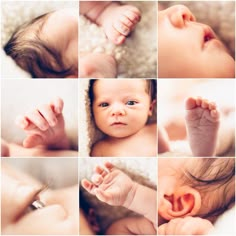 a collage of photos with baby's hands and feet