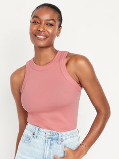 Fitted Rib-Knit Tank Top for Women | Old Navy Fitted Sleeveless Muscle Tee, Solid Fitted Sleeveless Muscle Tee, Fitted Crew Neck Tank Top For Spring, Fitted Solid Color Muscle Tee, Fitted Casual Solid Muscle Tee, Pink Fitted Crew Neck Tank Top, Trendy Fitted Muscle Tank Tee, Fitted Casual Muscle Tee For Spring, Ribbed Crew Neck Tank Top