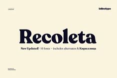 an old fashioned typeface with the word recoleta in black on a white background