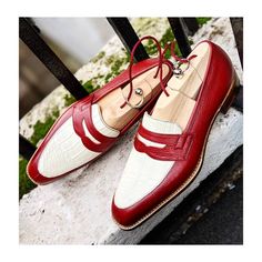 Handmade Red White Crocodile Texture and Leather Moccasin Loafers Dress Shoes on Storenvy White Alligator, White Crocodile, Loafers Dress, Crocodile Texture, Dress Shoes For Men, Alligator Shoes, Shoes To Buy, Crocodile Shoes, Business Casual Shoes