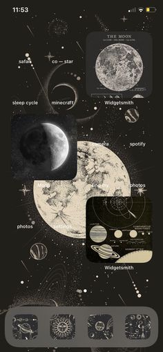 the solar system is shown in black and white, with different planets on each side