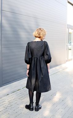 Puffy Sleeve Dress, Dress Empire Waist, Pleated Skirt Dress, Cotton Poplin Dress, Balloon Sleeve Dress, Ruffled Skirt, Empire Dress, Poplin Dress, Ruffle Skirt