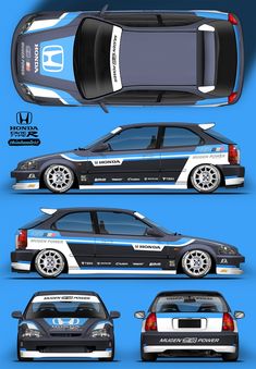 an image of a car that is in three different stages, including the rear and side views