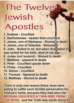 the twelve jewish apostles with blood dripping from them and words written in red