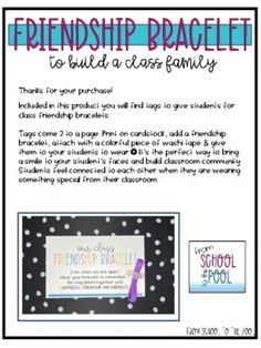 a flyer for friends and family to build a class family, with polka dots on it