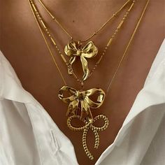 Trio Necklace, Bow Necklace, Butterfly Pendant Necklace, Bow Knot, Waterproof Jewelry, Necklaces For Women, Color Dorado, Butterfly Pendant, Summer Jewelry