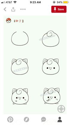 an iphone screen showing how to draw cats with different shapes and sizes, including the cat's head