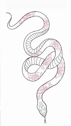 a drawing of a snake with flowers on it