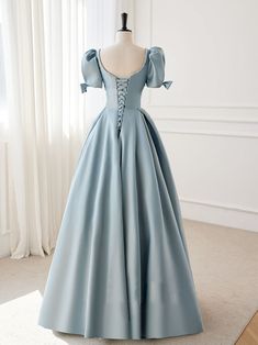 Occasional Clothing, Prom Dress Blue, Marine Uniform, Floor Length Prom Dresses, Blue Party Dress, Satin Evening Dresses, Evening Dresses With Sleeves, Blue Dress Formal, Satin Short