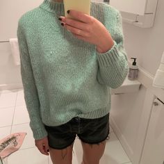 Mint Green Wool Sweater. Never Worn Out Of The House. Slight Snag As Pictured From Hanger. Green Soft Knit Crew Neck Cropped Sweater, Mint Green Sweatshirt, Green Soft Knit Long Sleeve Cropped Sweater, Mint Green Sweater, Zara Sweater, Green Wool, Wool Sweaters, Colorful Sweaters, Mint Green