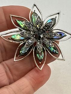 Large star style silver tone metal brooch , hook clasp set with marcasite and Paula shell Metal Brooch, Star Style, Hook Clasp, Flower Brooch, Star Shape, Star Fashion, Favorite Jewelry, Brooch Pin, Brooches