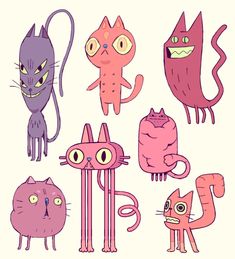 an assortment of cartoon cats with different facial expressions