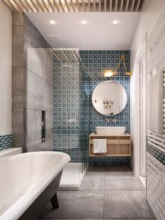 a bathroom with a sink, mirror and bathtub