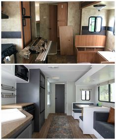 the interior and exterior of a mobile home