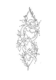 a black and white tattoo design with flowers