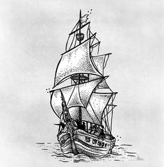 a black and white drawing of a sailboat