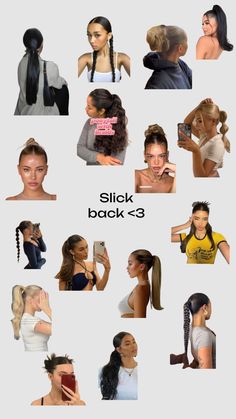 many different types of hair are shown in this graphic style, including ponytails and braids