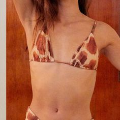 Weworewhat Animal Print Beaded Cooper Triangle Bikini Top Size M Bnwt Festival Brown Triangle Top Swimwear, Fitted Brown Swimwear For Festival, Fitted Brown Beachy Swimwear, Fitted Brown Swimwear For Beach Party, Bra-friendly Brown Swimwear For Vacation, Vintage Bra, Swimming Bathing Suits, Apres Ski, Bra Tops