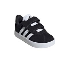 Classic and sporty, these skater-style sneakers are great for active kids. Underneath, a rubber cupsole provides traction on any surface. When there's no time to waste, stretchy laces simply slip on while the hook-and-loop top strap fastens at a touch. Classic round toe, Slip-on for easy entry, Lightly padded footbed, Smooth synthetic lining, Durable texture outsole, Soft synthetic upper | Boys' Adidas Infant & Toddler VL Court 3.0 Sneakers in Black/White Size 6 - Toddler No Time To Waste, Active Kids, Skater Style, Style Sneakers, Baby Toddler, Size 7, Size 10, Slip On, Black White