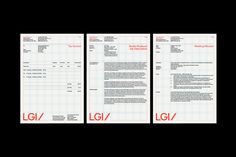 three pieces of paper with the words lgi and igl on them in red