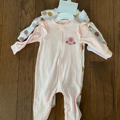 New With Tags! Brand: Tahari Baby Colors: Multi Size: 3-6 Months Smoke-Free, Pet Free Home Pink Onesie For Bedtime In Spring, Pink Onesie For Bedtime And Spring, Fitted Pink Onesie For Bedtime, Baby Colors, Month Colors, Baby Size, Baby Soft, Pink Gold, Blue Stripes