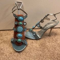 Never Worn And Still In Box. Gorgeous Aqua Stones And Crystals. Size 37. Aqua Heels, Gianmarco Lorenzi Shoes, Aqua Stone, Gianmarco Lorenzi, Stones And Crystals, Shoes Women Heels, Shoes Heels, Color Blue, Size 7